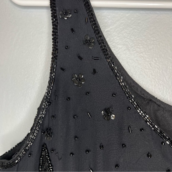 Vtg Paradise Beaded Silk Maxi Dress Sleeveless Black Split Side Sz S Embroidered - Picture 13 of 16